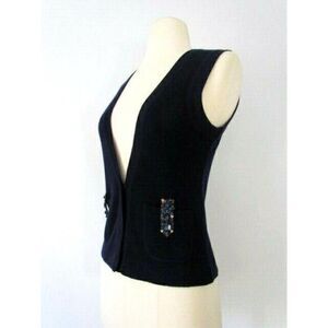 Y2K NEW Vintage Schumacher Navy Sweater Vest Wool Rhinestone Pockets Italy Sz S